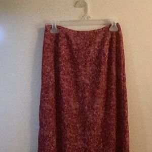 Long burgundy and pink floral skirt.